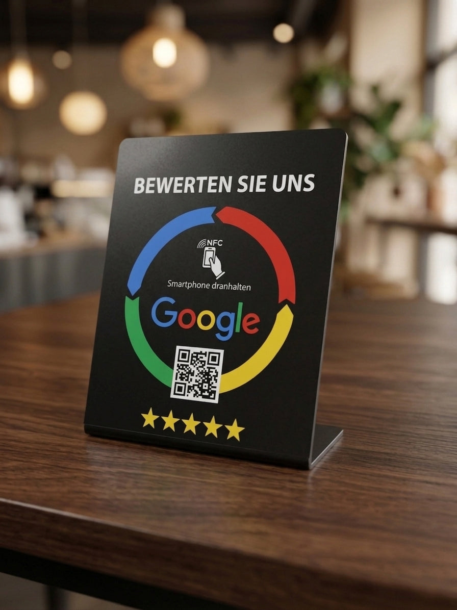 Google Bewertungen NFC QR Code Aufsteller Schwarz von hodii
