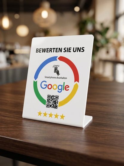 Google Bewertungen NFC QR Code Aufsteller Weiß von hodii